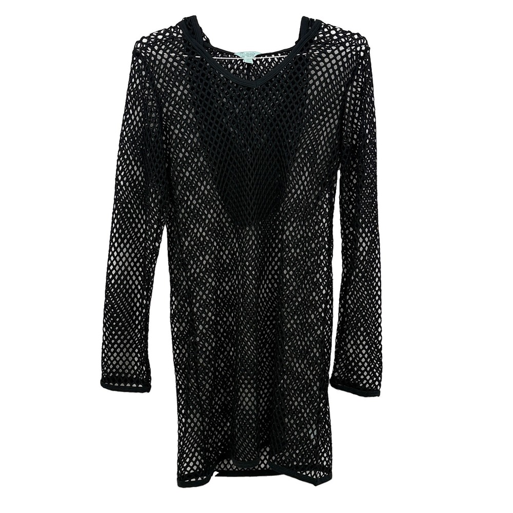 Balance Cover Up Collection Black Hooded Mesh Long Sleeve Tunic Sz XL Hoodie
